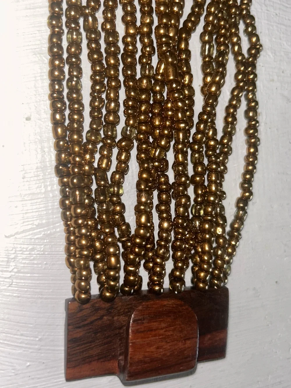 Beaded Multi-Strand Brown Bracelet with wood clasp